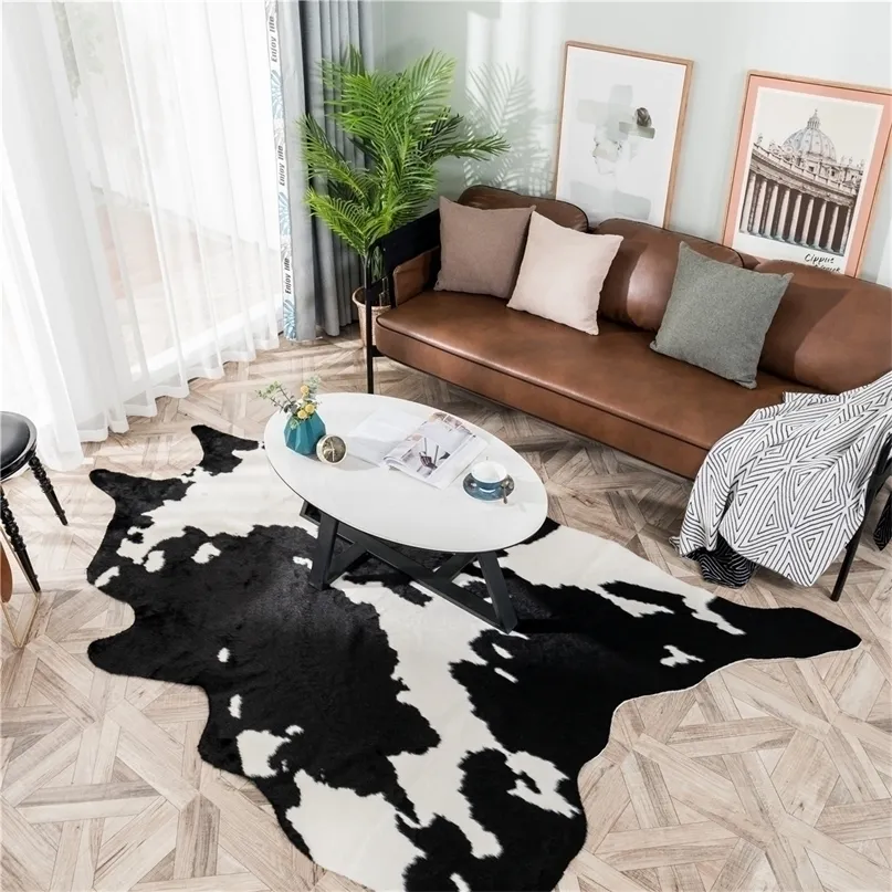 White Black Cow Faux Zebra Skin Cowhide Carpet Big Size Brown Imitation Leather Natural stripe Cowskin Mat 220301