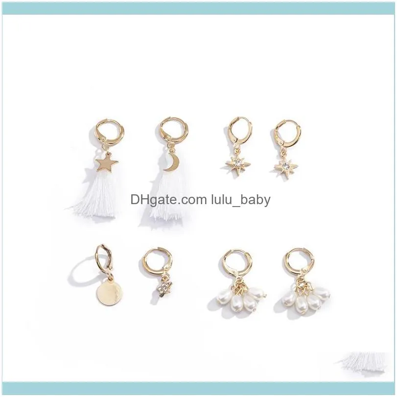 Fashion Moon And Star Hoop Earrings For Women Gold Color Piercing Earring Jewellery Pearl Tassel Crystal Party Jewelry & Huggie