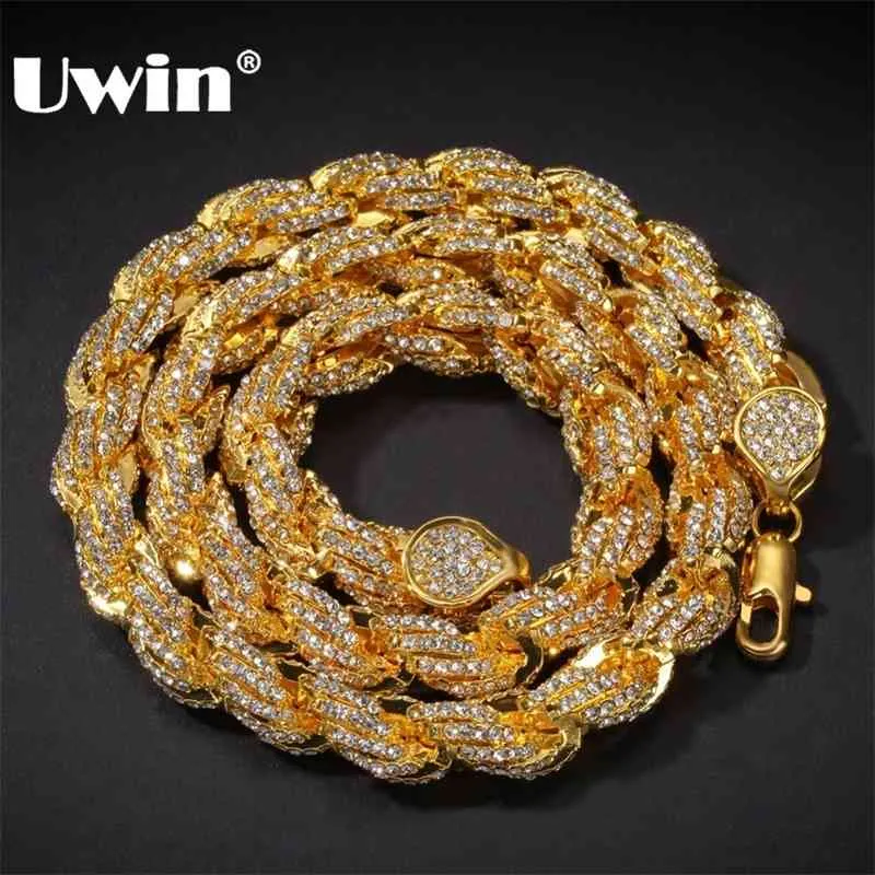 UWIN 9mm Rope Chain Necklace Silver Color Iced Out Rhinestones Hiphop Necklaces Jewelry Men Women Drop