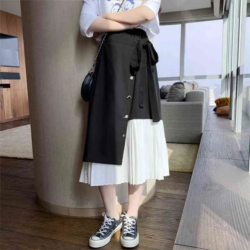Vintage Summer Women Irregular Pleated Skirt Long Skirts Elastic Waist Boho Beige Maxi Faldas Saia 210529
