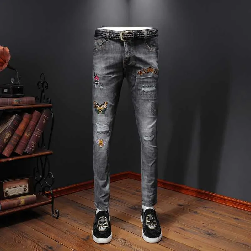 Весна джинсы мужчины прямые повседневные моды джинсовые брюки мужские разорванные джинсы Homme классический черный хлопок хип-хоп джинсовые штаны 210527