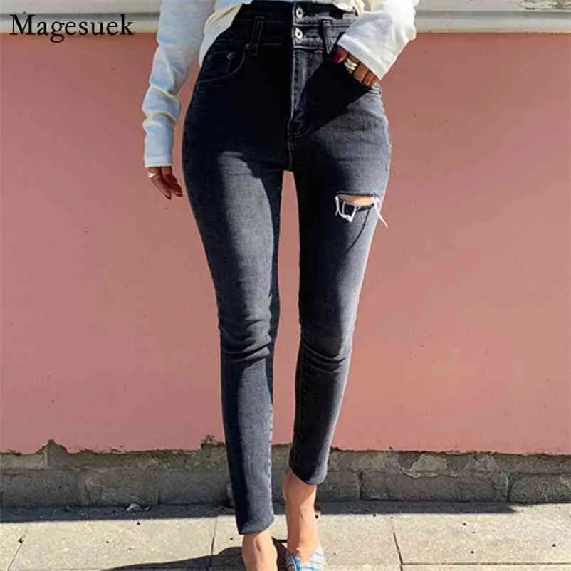 Fall High Waist Skinny Jeans Women Female Denim Stretch Pants Femme Streetwear Ripped Holes Pencil 10398 210518