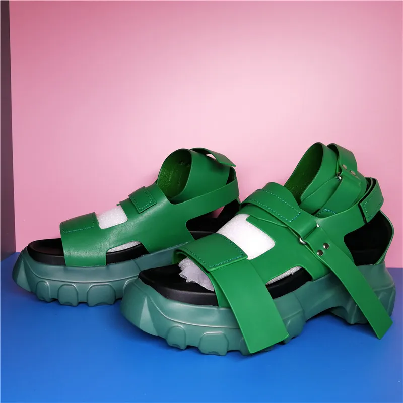 Female Summer Shoes 2023 Ladies Thick Bottom Genuine Leather Green Retro Sandalis p20/20d50