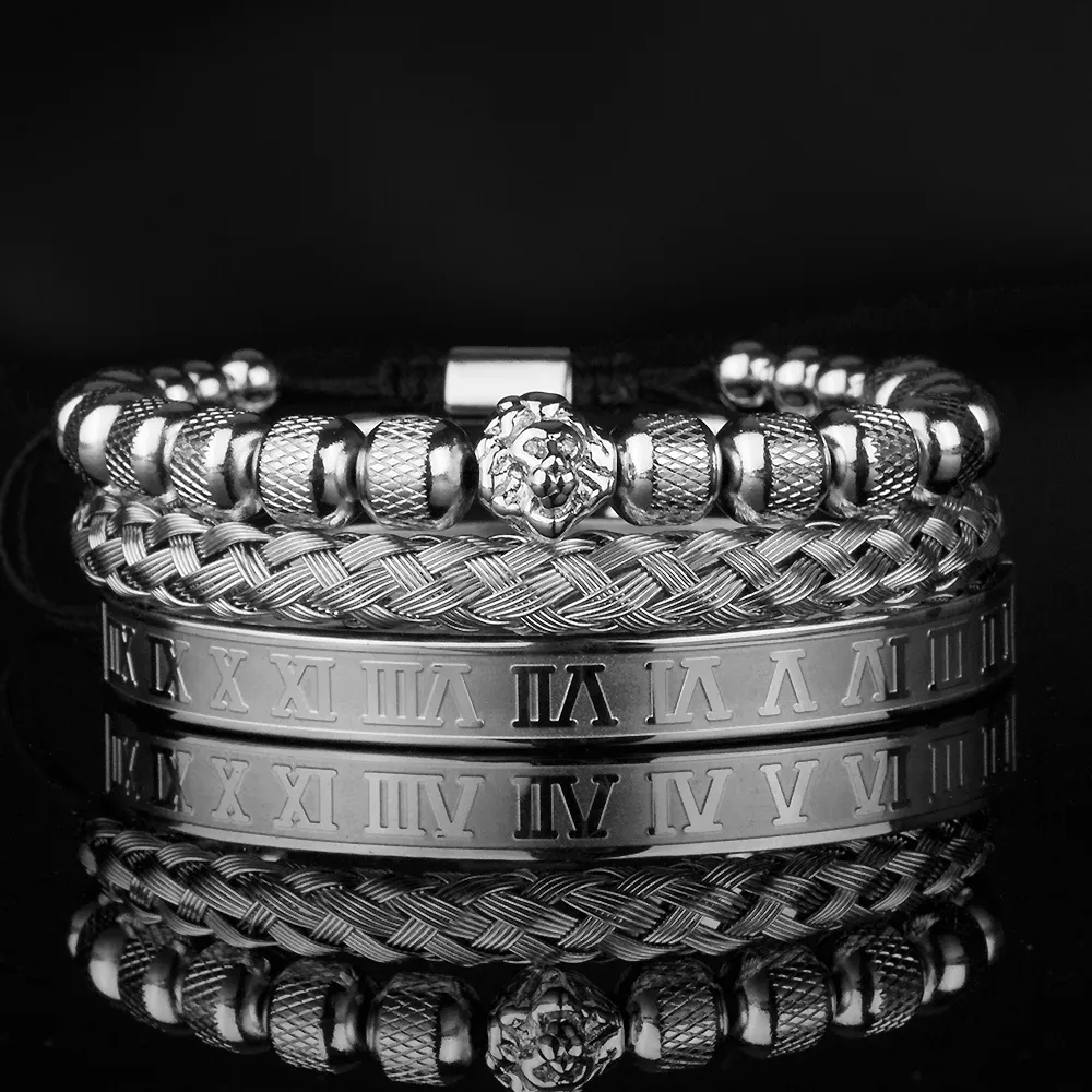 Sky Madrid Stainless Steel Roman Crown Bracelet Set (3 Pcs) – Moon Mogul