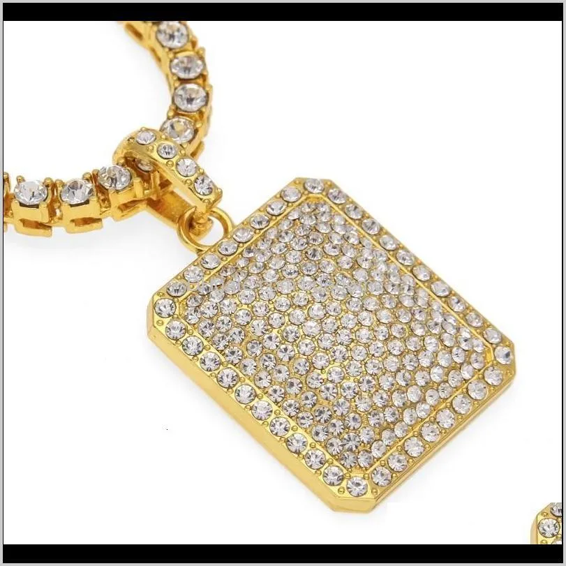 mens hip hop necklace jewelry fashion gold iced out chain full rhinestone dog tag pendant necklaces