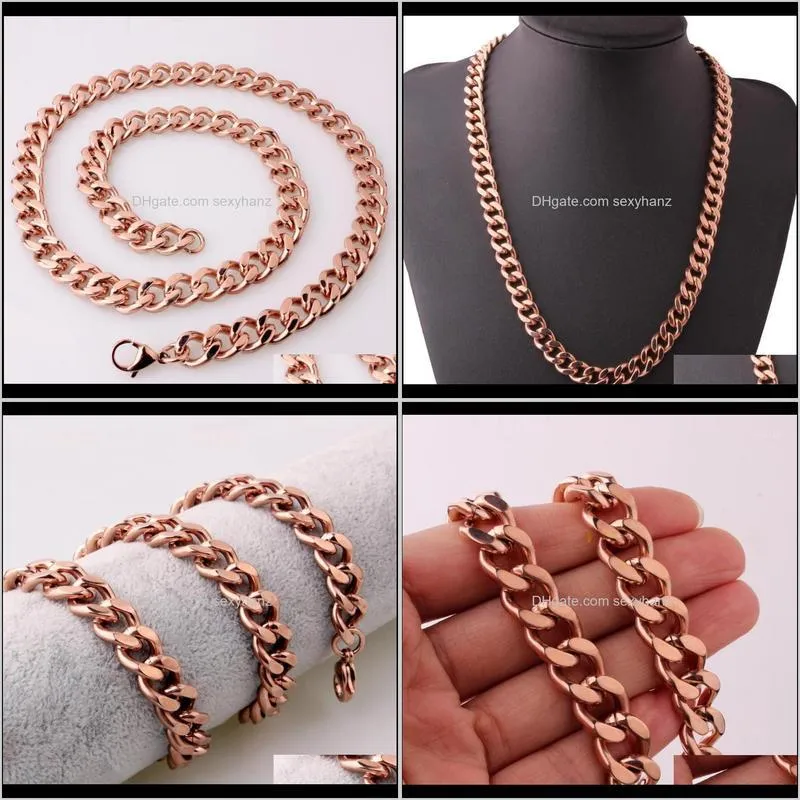 Polished Men`s necklace Stainless Steel 11/13/15mm Rose Gold Cuban Curb Cube Link Chain Men`s Women`s Necklace or Bracelet 7-40`1