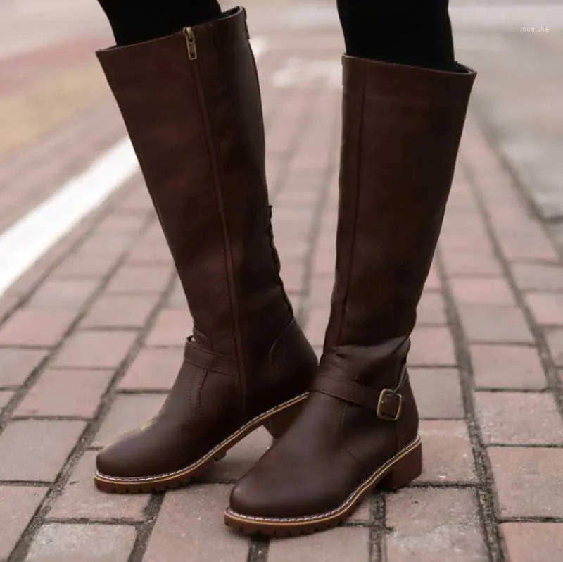 المملكة المتحدة النساء الجلود منتصف العجل الأحذية السيدات الركبة عالية العجل مشبك أحذية size1