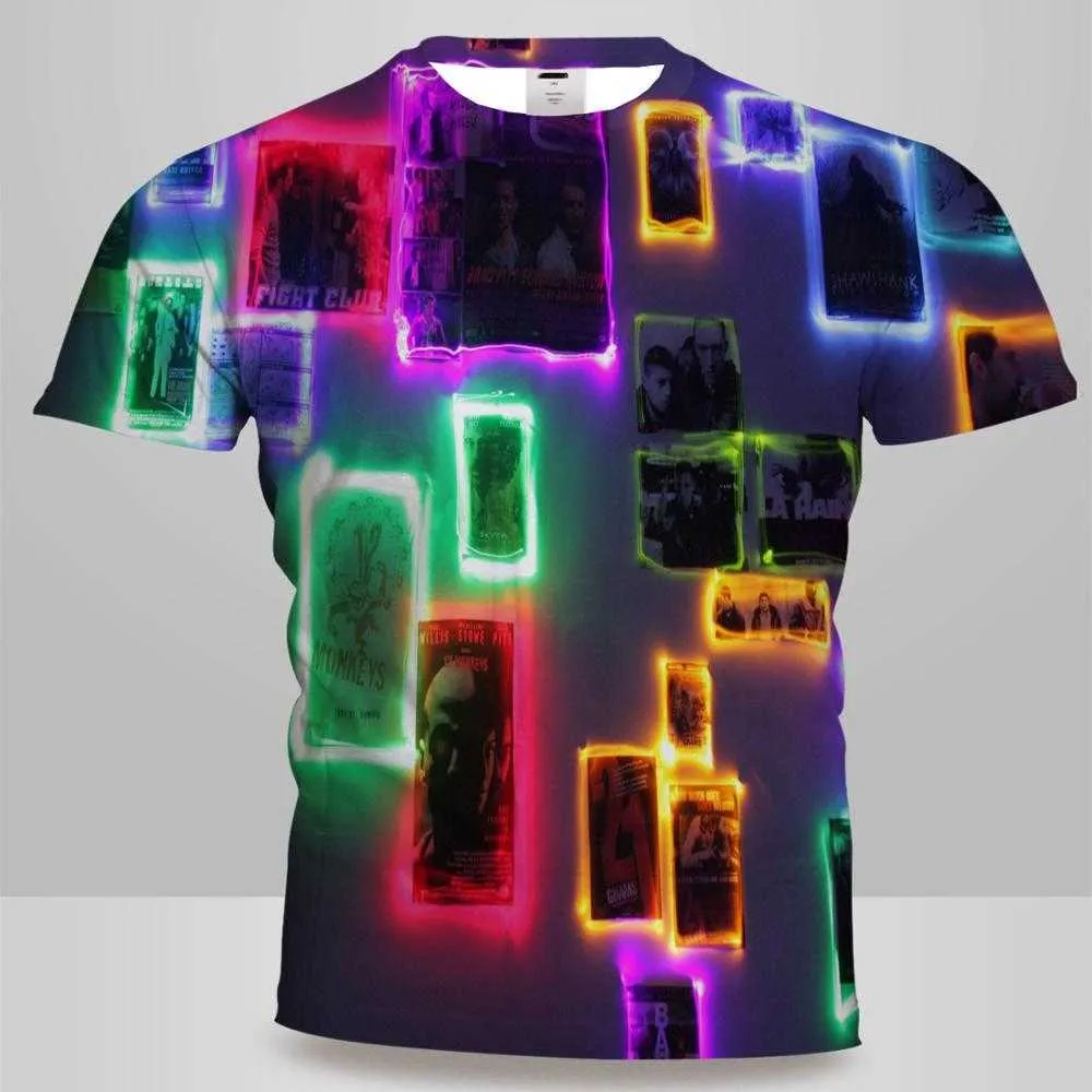 UNEY Psychedelic Shirt 3D Graphic T For Men US Size Light Tops Rainbow Tshirt Men/Woman Tees La Hip hop Round Neck Top Tee 210629