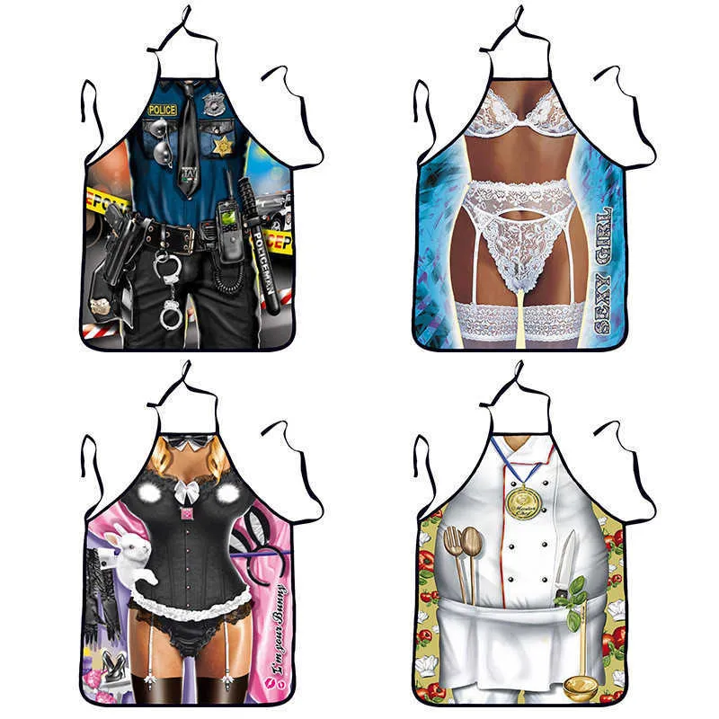 3D Funny Apron Police Chef Kitchen Apron Man Women Aprons Dinner Party Cooking Aporn Adult Cozinha Tablier Cuisine Pinafore