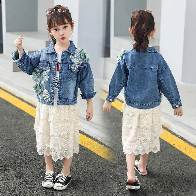 Stylish Spring Denim Kids Jackets Boys For Baby Girls With Turn Down  Collar, Lace Flower Design, And Cotton Fabric Available In Sizes 4 12 Years  210622 From Cong05, $20.34