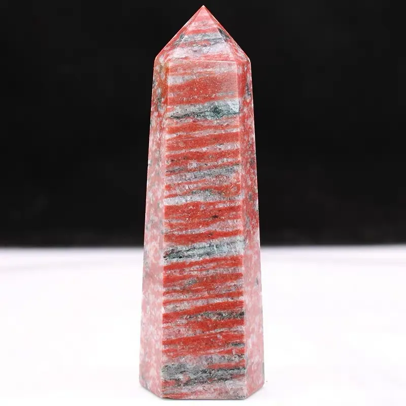 Natural cristallo cristallo prisma esagonale perla rosso minerale singolo appuntito ornamento di pietra crudo ornamento di casa ufficio feng shui regalo trinket