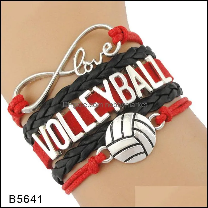 New volleyball shape charm Sport bracelets For Women Men Love Infinity handmade Braided leather rope Wrap Bangle Fashion Jewelry