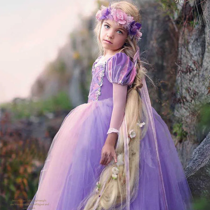 Robe de princesse Sofia pour enfants, tenue de spectacle de neige et de glace, cheveux longs, pour filles