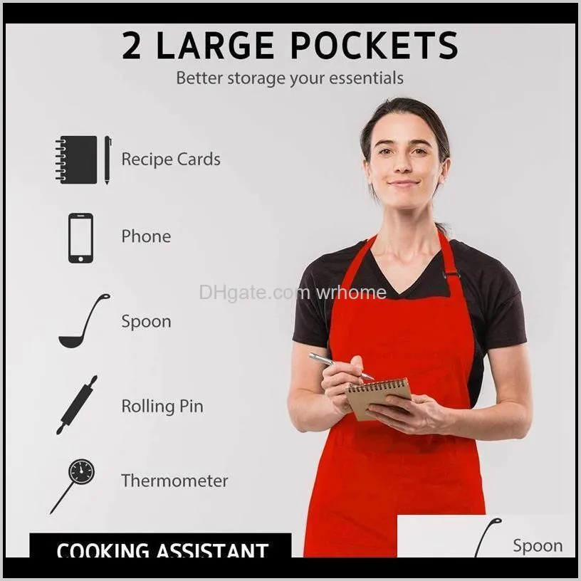 2 Pack Adjustable Bib Apron Resistant with 2 Pockets Cooking Kitchen Aprons for BBQ Drawing, Women Men Chef, Red