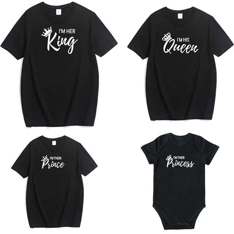 Chemises en coton famille correspondant père mère fille fils bébé vêtements T-shirt roi reine chemise 210417