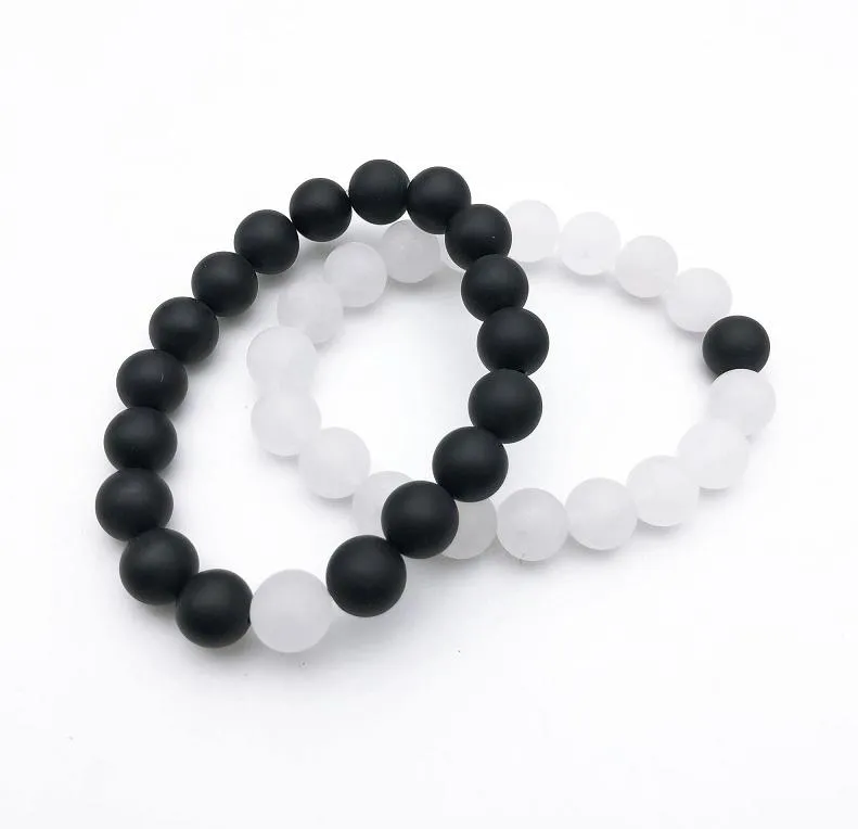 Pulsera de cuentas de ónix negro mate de Jade blanco mate de 10mm, pulseras elásticas de piedras preciosas, regalo para hombres y mujeres, novedad de 2021