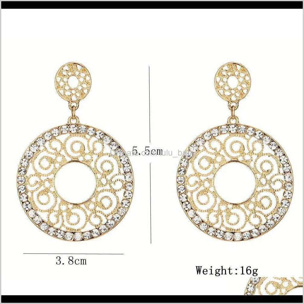 new arrival bling bling crystal hollowed floral circle earring for lady engagement gift dangle ear drop