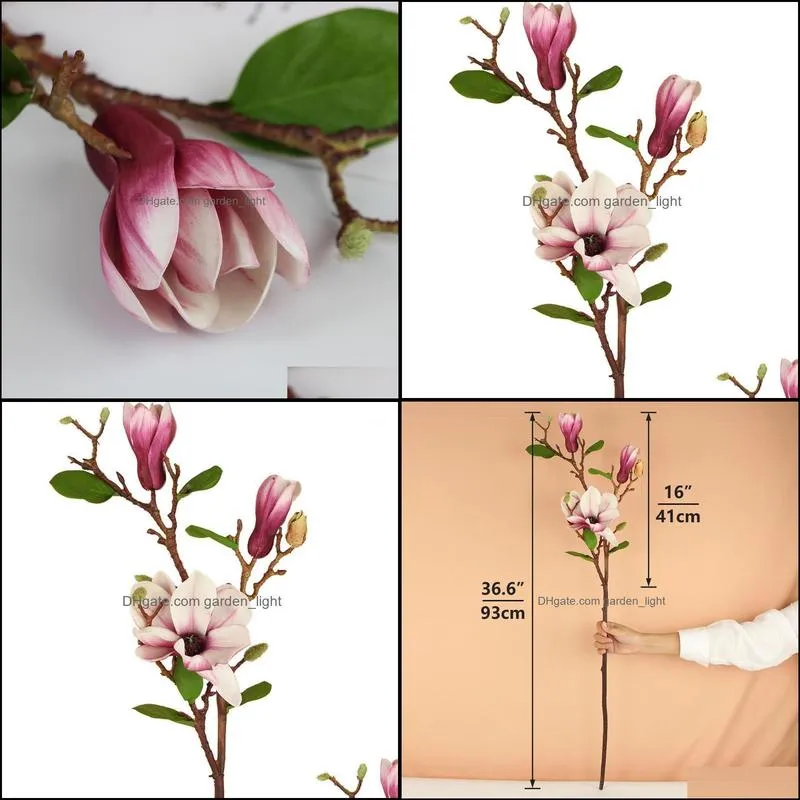 Decorative Flowers & Wreaths Rinlong Artificial Magnolia Silk Long Stem Fall Decor Flower For Tall Vase Kitchen Home Decoration1