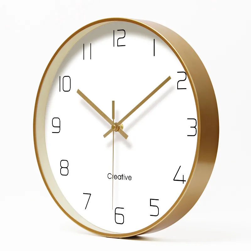 Simple Creative Art Gold Metal Wall Modern Home Study Mute Fashion Decorative Quartz Clock Sale 210414