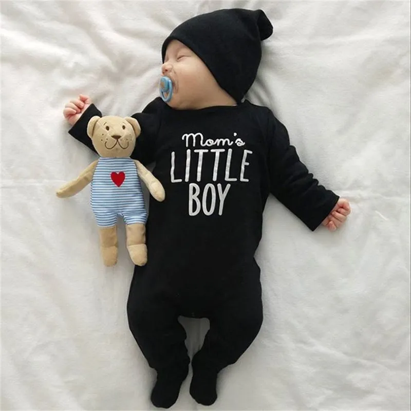 Bébé barboteuse lettre noire imprimé enfants combinaison infantile bébés garçons à manches longues enfant en bas âge mignon bébé bébé garçon vêtements de marque 775 X2