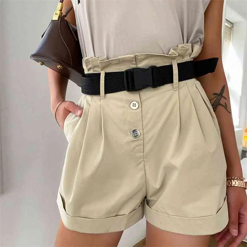 High Street Fashion Short Solide hohe Taille lässig solide Sommershorts Chic Streetwear Damen unten 210625