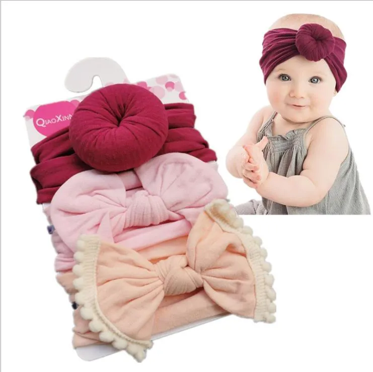 Bébé Filles Bandeaux Noeud Boule Donut Bandeau En Nylon Élastique Infantile Arc Turban Noeud Solide Chapeaux Accessoires De Cheveux 3pcs / set 10 Styles BT4026