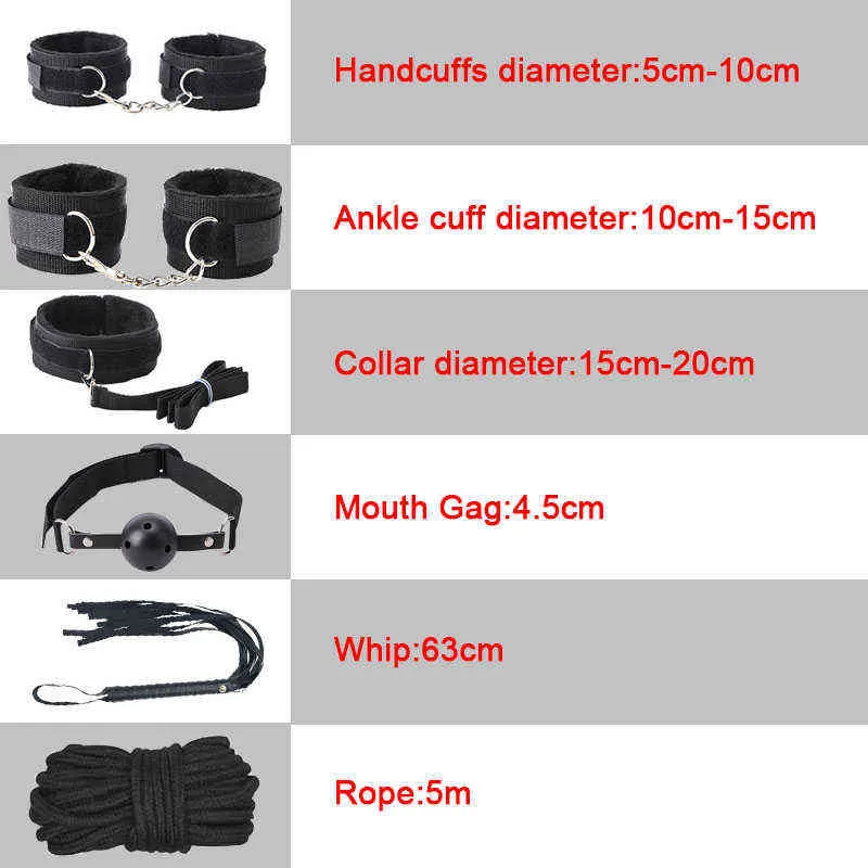 NXY Sm bondage Blacak Wolf Exotic Sex Products For Adults Games Bed Bondage Set BDSM Kits Handcuffs Whip Gag Tail Plug Women Couples Toys 1126