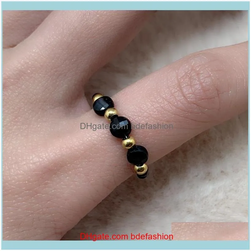 Wedding Rings Handmake Classic Natural Stone For The Women Black With Stainless Bead Ring Birthday Gifts Wholesale Set