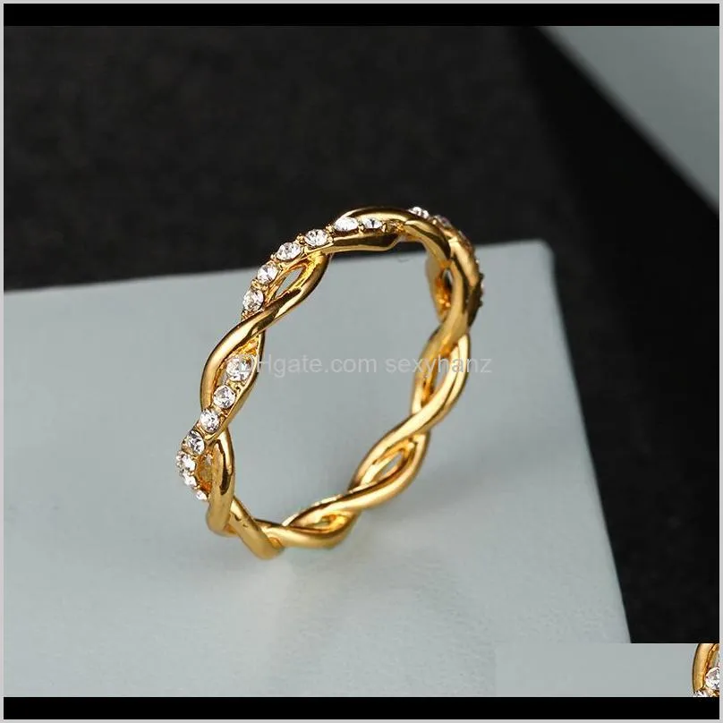 crystal twist rope stacking rings alloy bride wedding rings set auger band round ring party punk designer jewelry lady gifts 3colors