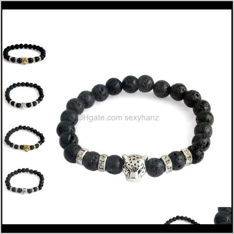 Charm Gold Sier Leopard Head Lava Rock Natural Stone kralen armbanden Aromatherapie Essenti￫le olie Diffuser Boeddha Bracelet Druppel 8WTMP JLKR5