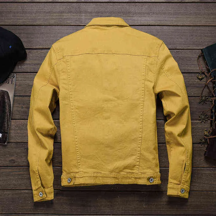 Men's Slim Fit denim jacket men yellow in Red, White