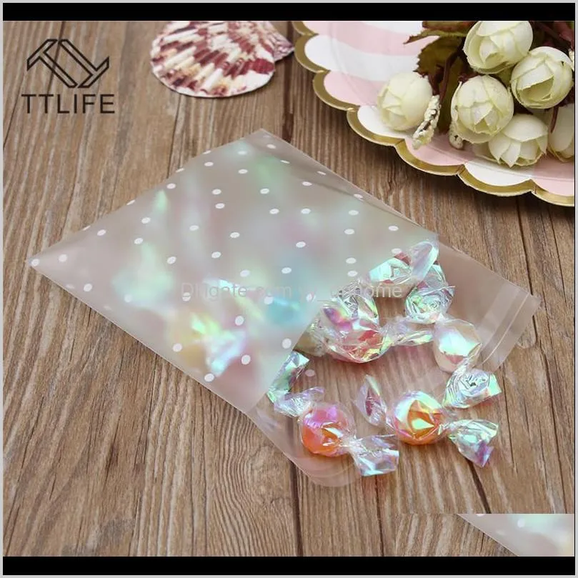 100pcs plastic transparent cellophane bags polka dot candy cookie gift bag with diy self adhesive pouch celofan bags for party