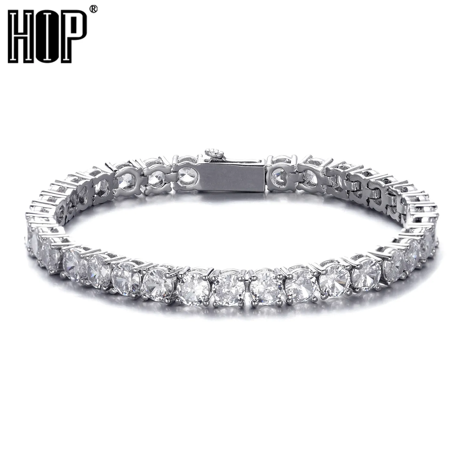 3/4/5 mm Iced Out 1 fila Bling Cubic Zircone Bracciale a catena da tennis per donna Uomo Colore oro Gioielli con ciondolo Hip Hop