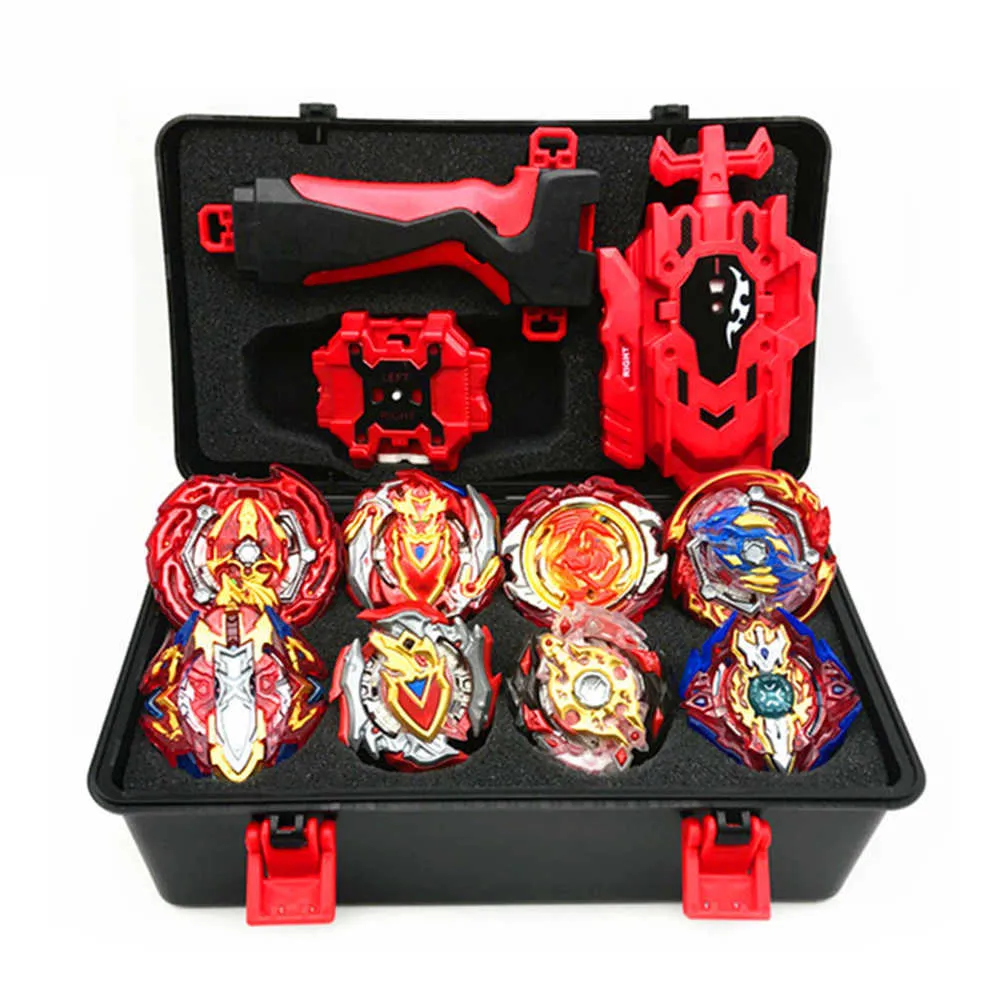 12pcs / set beybleyd burst set metall fusion gyroskop med verktyg fall tvåvägs grepp launcher med handtag röd djävlar gyro för barn x0528