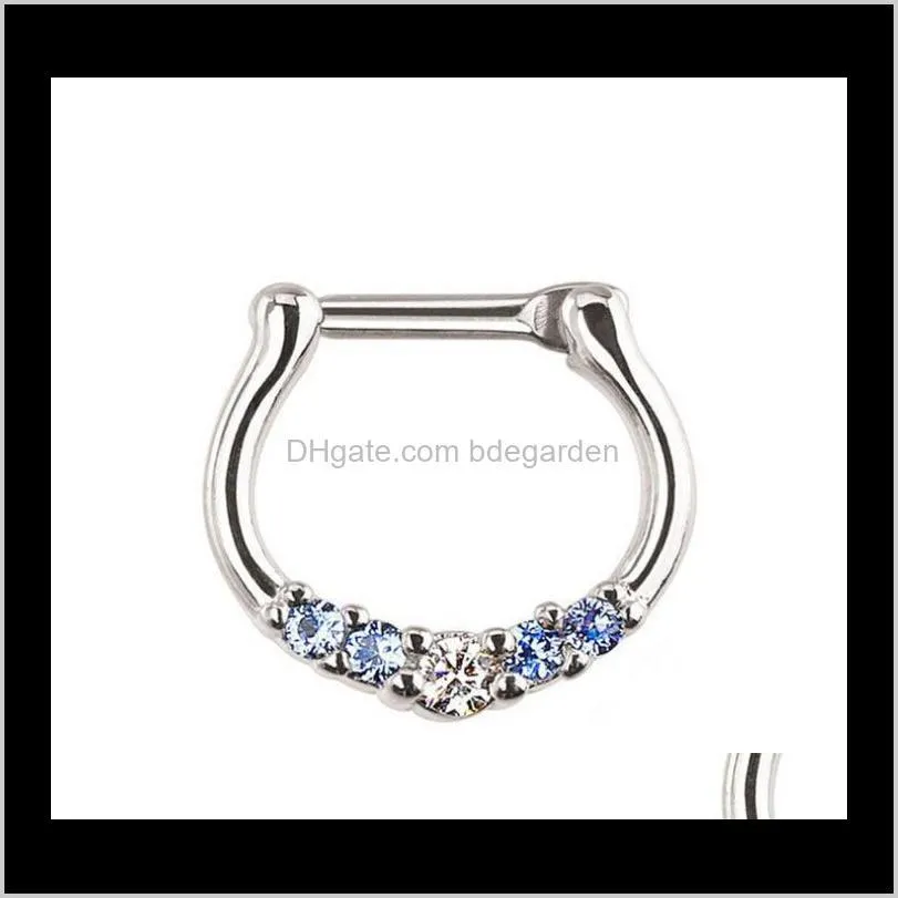 surgical steel septum clicker nose ring punk women men zircon nose hoop body ps0894