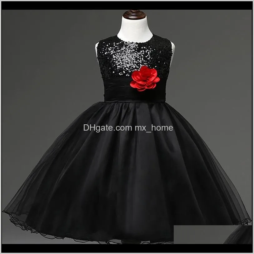 kids girls wedding dresses 11+ sequined princess dress bow tie appliqued dress invisible zipper lace mesh dress party tutu 3-9t