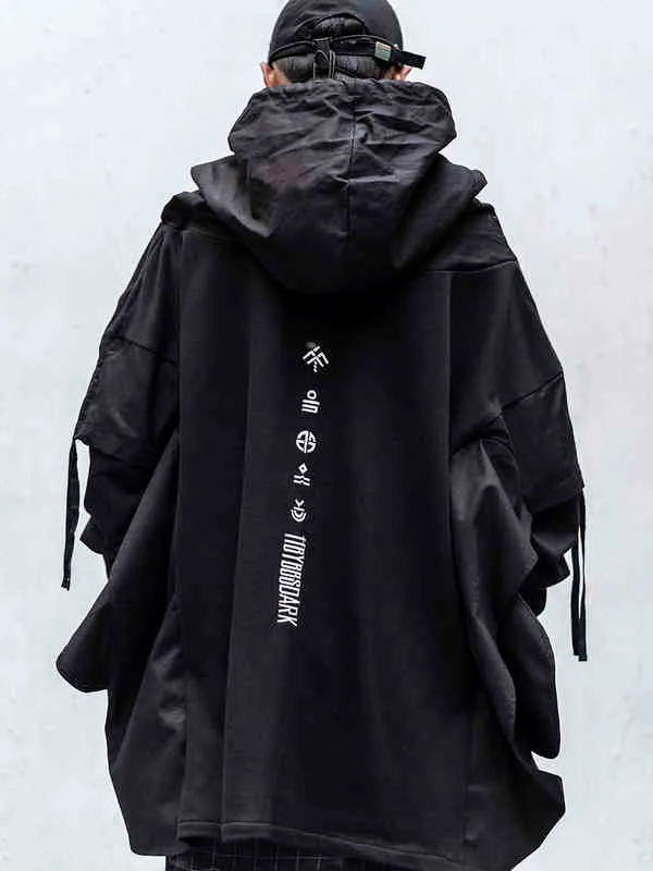 Black Gothic Techwear Techwear Hoodie For Men Japanese Streetwear