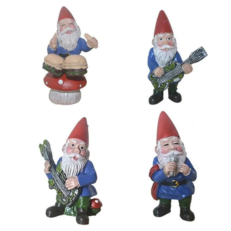 Trädgårdsdekorationer Mini Glad Gnomes Dwarf Fairy Staty Miniatyrer Courtyard Elf Figur Resin Micro Landscape Outdoor Figure Ornament