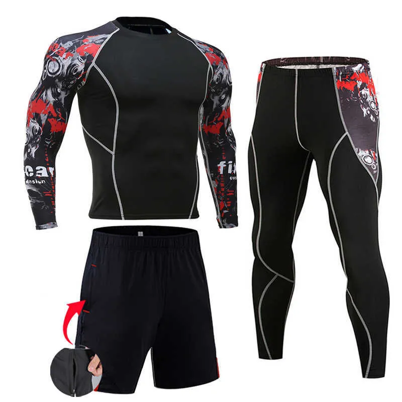 Heren Compressie Sportkleding Pakken Gym Panty Training Kleding Training Jogging Sports Set Running RashGuard Tracksuit voor Heren 211006