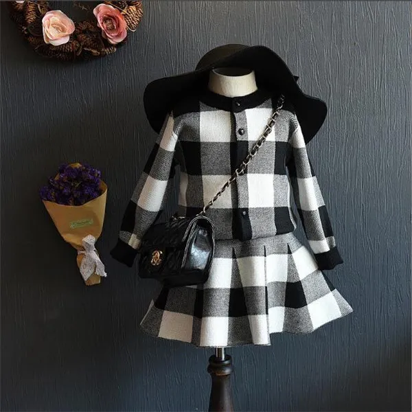 moda primavera autunno ragazze set cappotto scozzese + gonna corta casual 2 pezzi abiti 2022 nuovi vestiti per bambini di alta qualità inverno ragazza gonne vestito