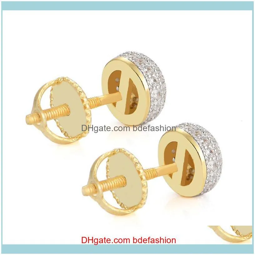 Anti-Allergic Men Women Silver Earrings Yellow Gold Plated BlingBling CZ Roubd Studs Earrings Jewelry Gift for Men Women