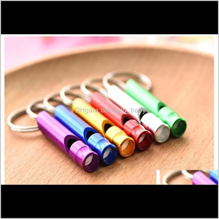 Mix Colors Mini Aluminum Alloy Whistle Keyring Keychain For Outdoor Emergency Survival Safety keychain Sport Camping Hunting64 Q2