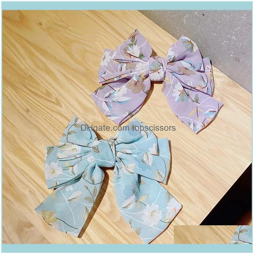 Fashion Chiffon Hairpin Double Bowknot Hair Clip Print Floral Spring Women Headwear Accessories1