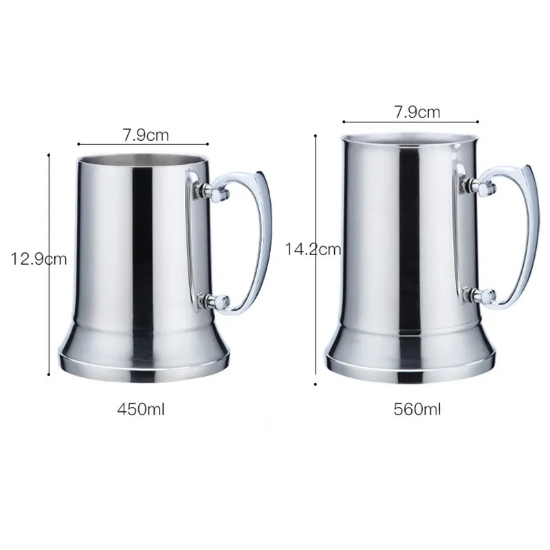 Tankard Stein Double Wall Stainless Steel Beer Mug Cocktail Breakfast Milk Mugs with Handgrip Coffee Cup Bar Tools Drinkware2