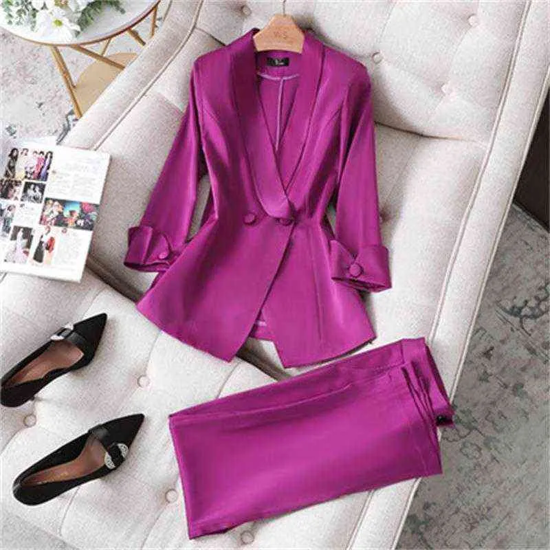 Summer Autumn Donne Pant da due pezzi Vestito Blazer Viola Blazer Giacca e Pantaloni Vestita Abiti da ufficio Abiti da donna Set femminili Taglia S-4XL 211118