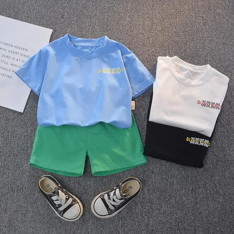 Kleidung Sets Sommer Kids Baby Kleidung Set für Junge Coole Roboterdruck Infant Mädchen 3 Farben T-Shirt + Solide Shorts Kleinkind-Outfits 1-4 Jahre