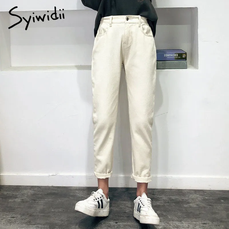 high waist jeans woman harem jeans Pink beige brown black plus size 32 mom pants jeans for women spring elastic waist 210417