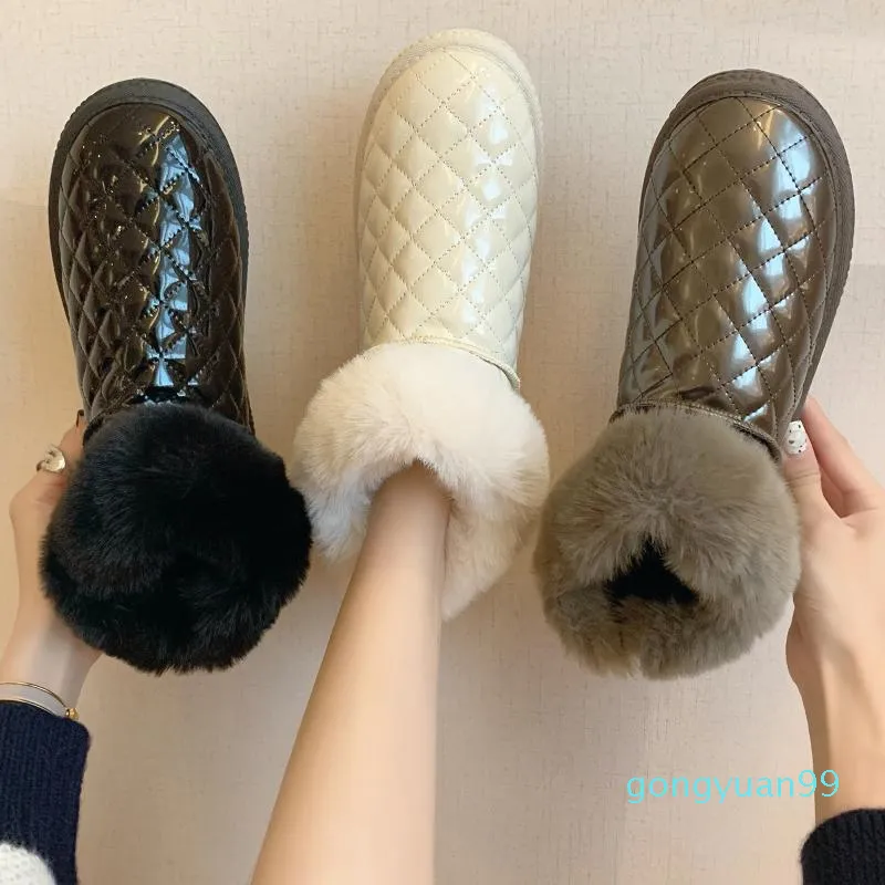 Bottes dame marque chaussures pour femmes australie bout rond chaussures d'hiver bottes-femmes mode mi-mollet bas caoutchouc neige 2021 cuir Mi