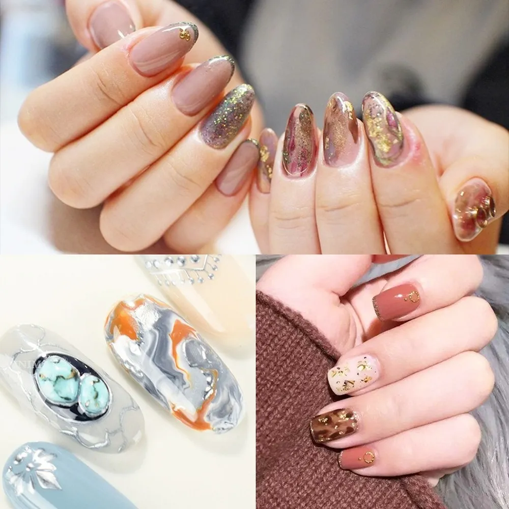 Eseres Nail Foil 3D Sparking Gold Flakes for Nails 6 Grids Metallic Nail  Glitter for Nail Art Design Gold&Silver