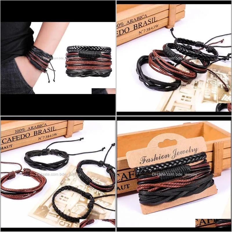 vintage punk rope multilayer leather bracelet for men handmade wristband bracelet jewelry wrap bracelets & bangles